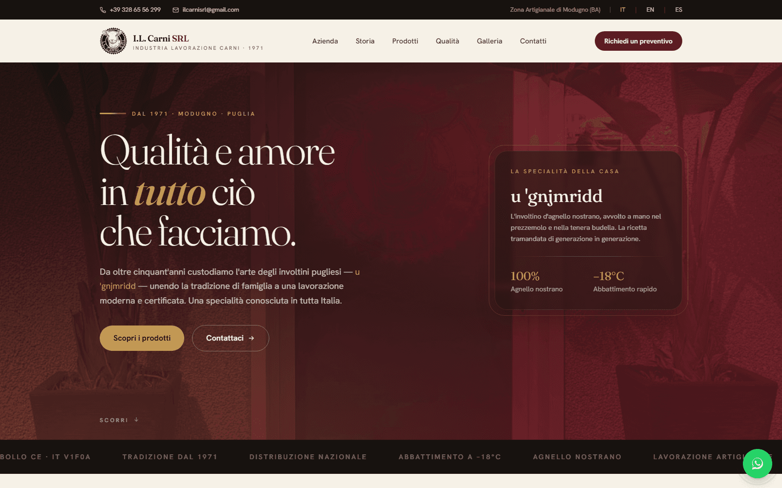 Anteprima della homepage di un sito vetrina multilingue per il settore alimentare
